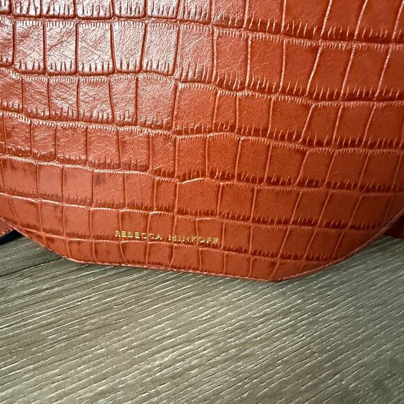 Rebecca Minkoff Round Jody Crossbody Bag Purse Croc-Embossed Genuine Leather - Picture 2 of 11